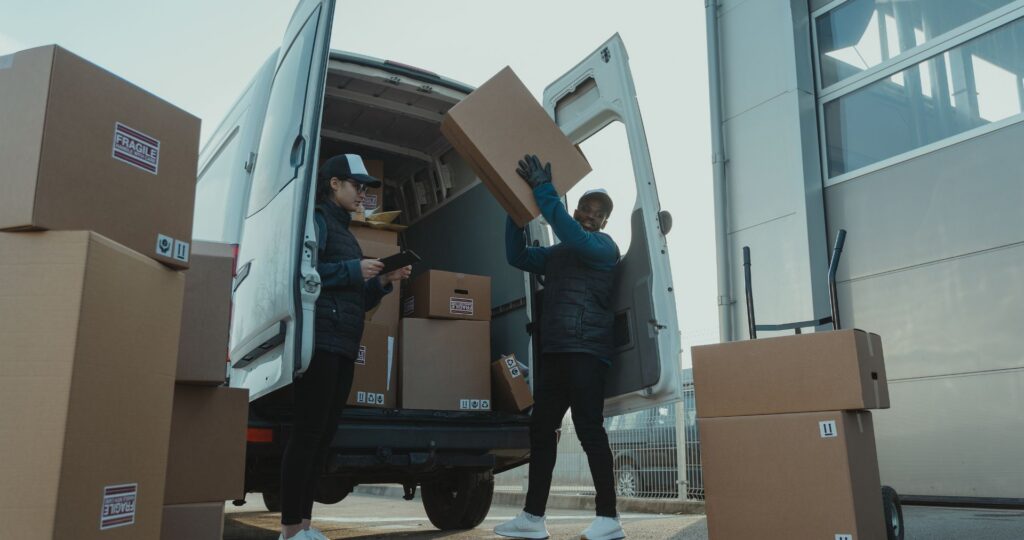 moving fan full of boxes