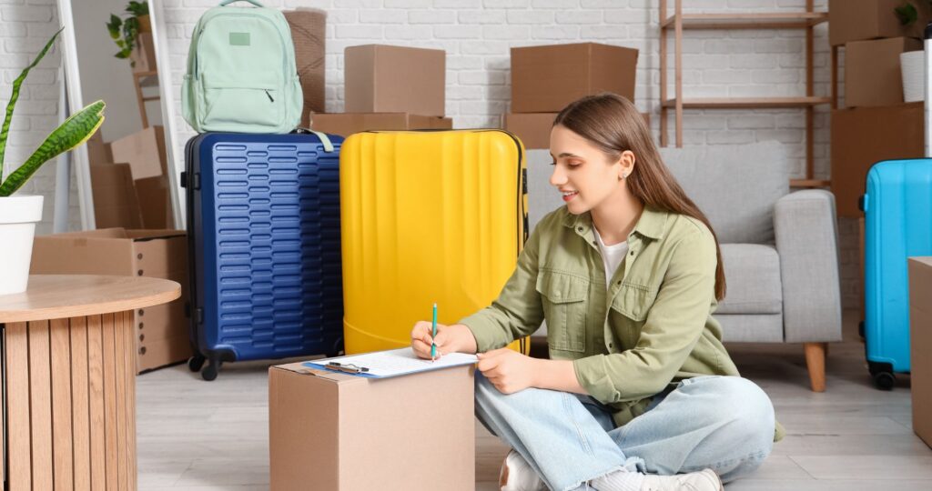 woman labeling boxes