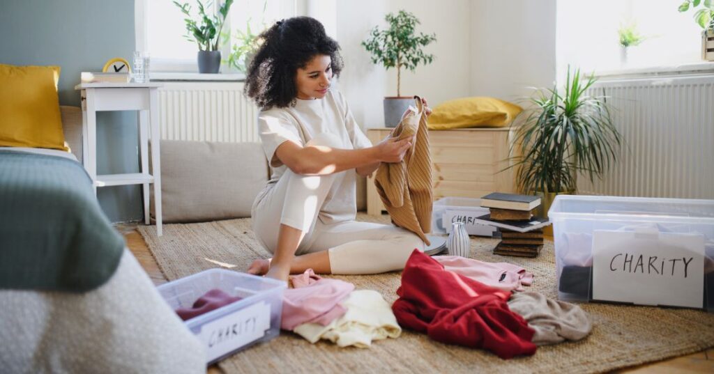 woman decluttering